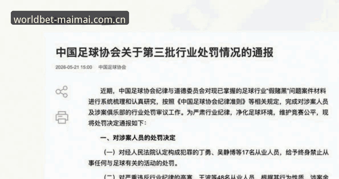 买买怎么玩 中国足协第三批禁足名单最新动态:17人终身禁足,48人面临行业禁令